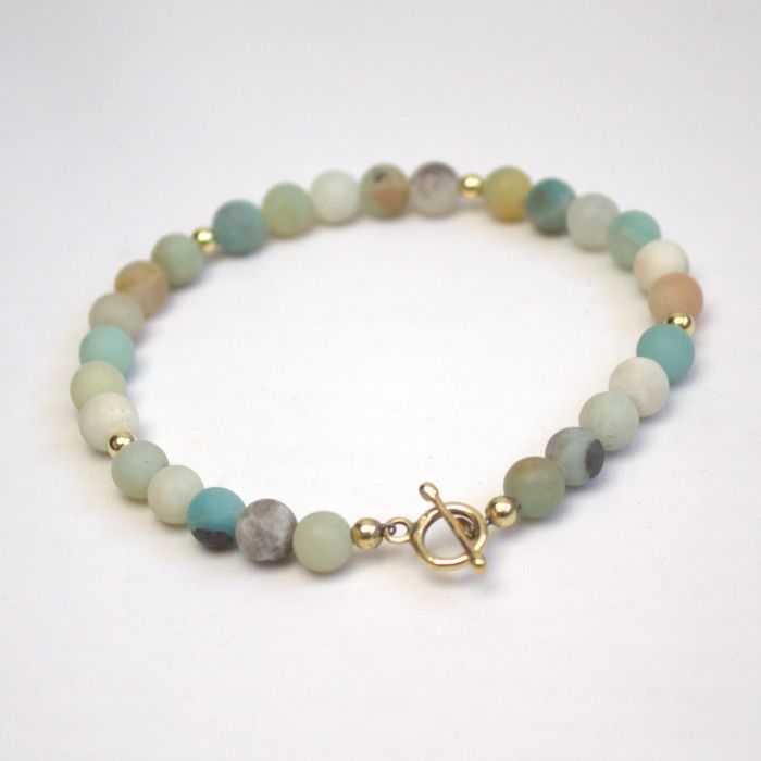 Geelgouden klassieke armband met gematteerde Amazoniet en luxe kapittelslot